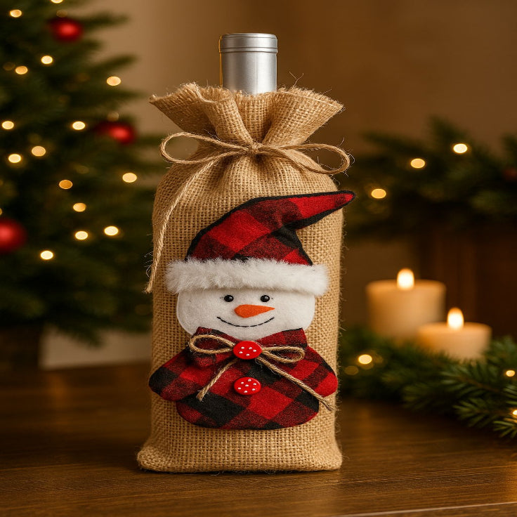 Botellero Navideño Muñeco de Nieve Rojo Promoción