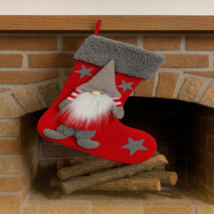 Bota Navideña Gnomo Gris Punta Promoción