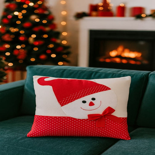 Cojín Navideño Muñeco de Nieve Blanco y Rojo Promoción